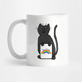 Cute Cat says Be Kind with Rainbow Mug